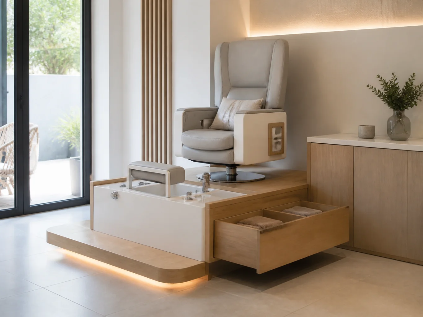 Detalle orientativo de materiales para muebles para centros de estética y peluquerías