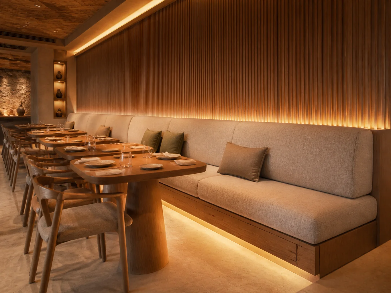 Detalle orientativo de materiales para muebles a medida para restaurantes