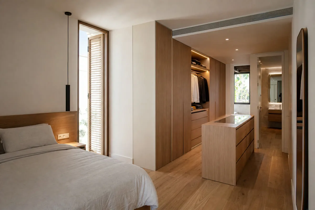 Vestidor a medida con iluminación y equipamiento interior